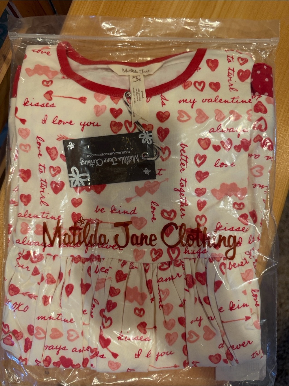 Matilda Jane White Dress with Red and Pink Hearts